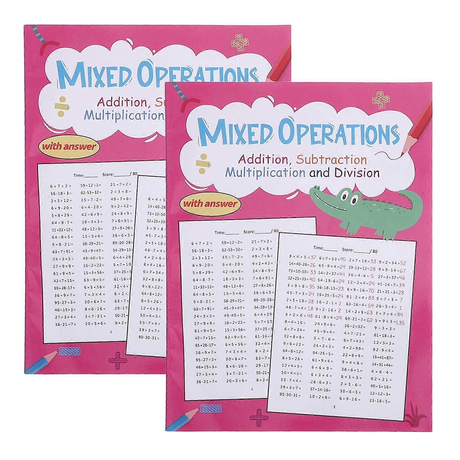2 Books Elementary Math Workbook: Mixed Operations Practice Book - Addition Subtraction Multiplication Division Drills - Daily Arithmetic Worksheets f