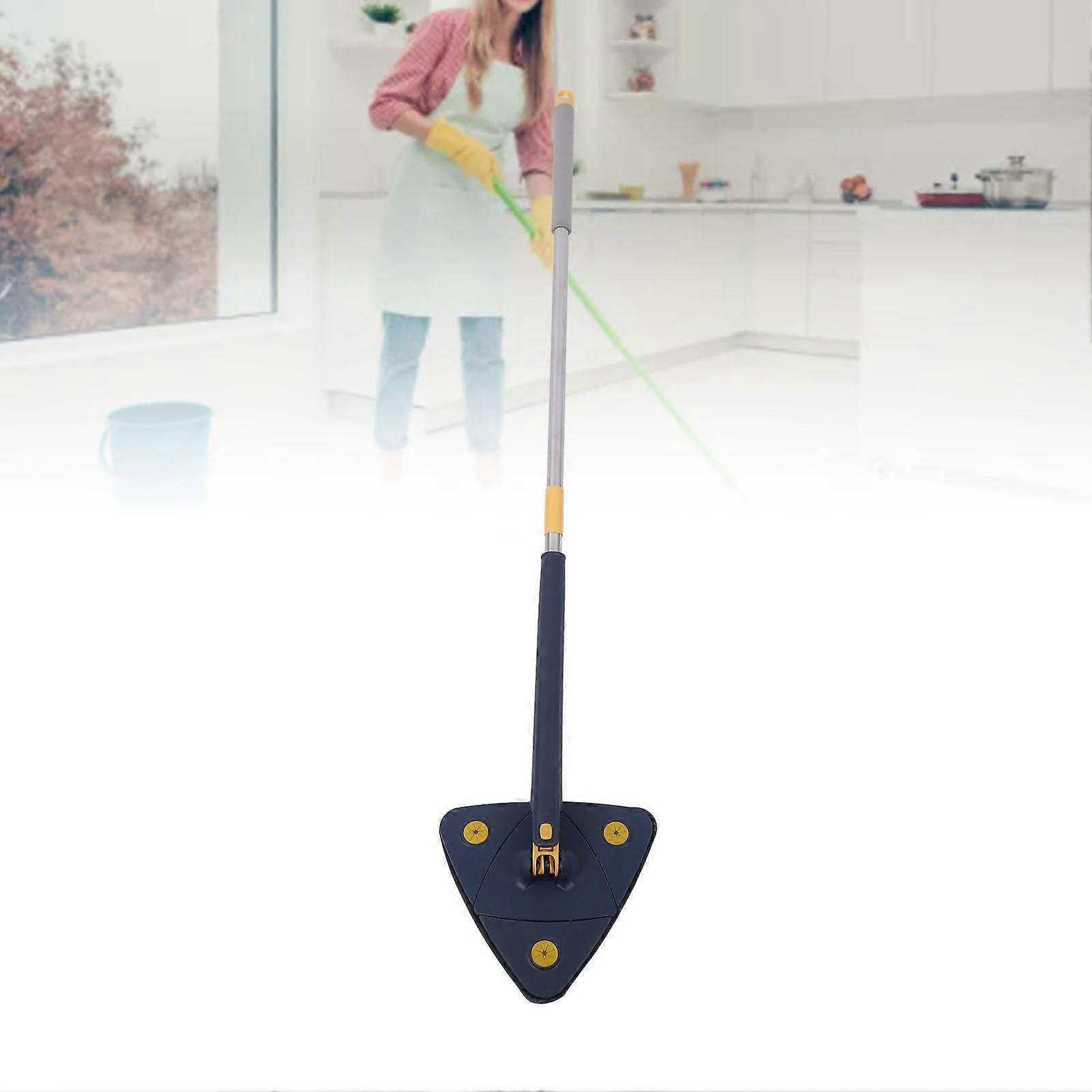 Long Handle Cleaning Mop Automatic Water Squeezing 360 Degree Rotatable Telescopic Triangular Mop for Wall Window Door Blue 