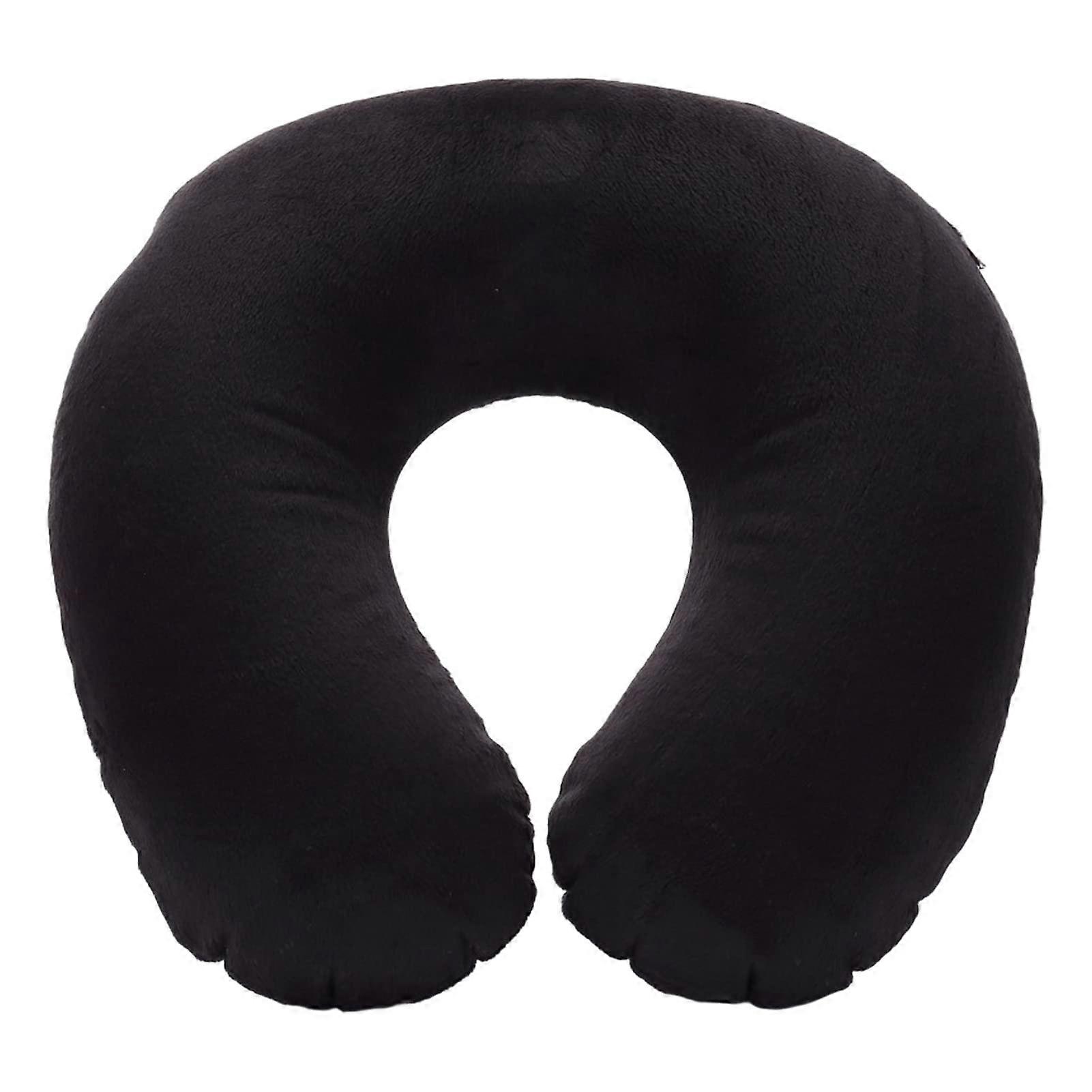 UShaped Travel Pillow For Neck Support Black Flocked Plush Fabric One Size