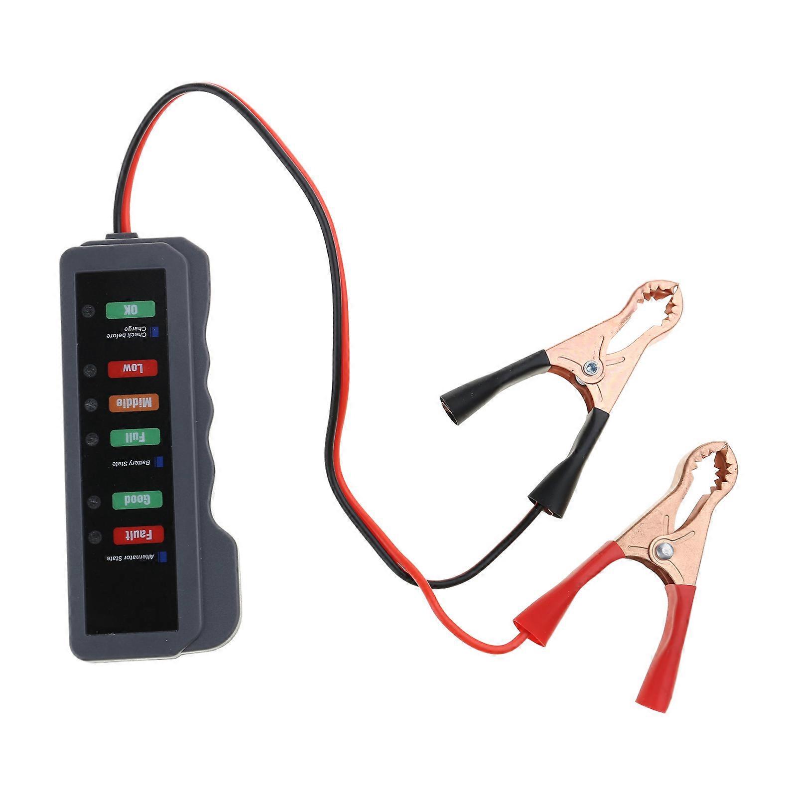Battery Tester 12V Car Motorcycle Battery Load Tester Analyzer Alternator Cranking Check 6 LED Lights Display Multicolor