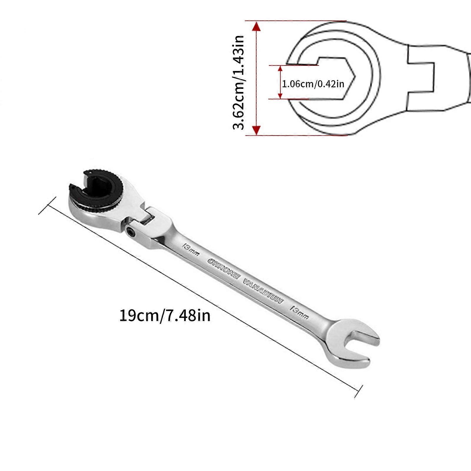 8-19Mm Open Flex-Head Ratcheting Wrench, Metric Ratcheting Spanner with 72 Teeth, Chrome Vanadium Steel Tubing Ratchet Spanner