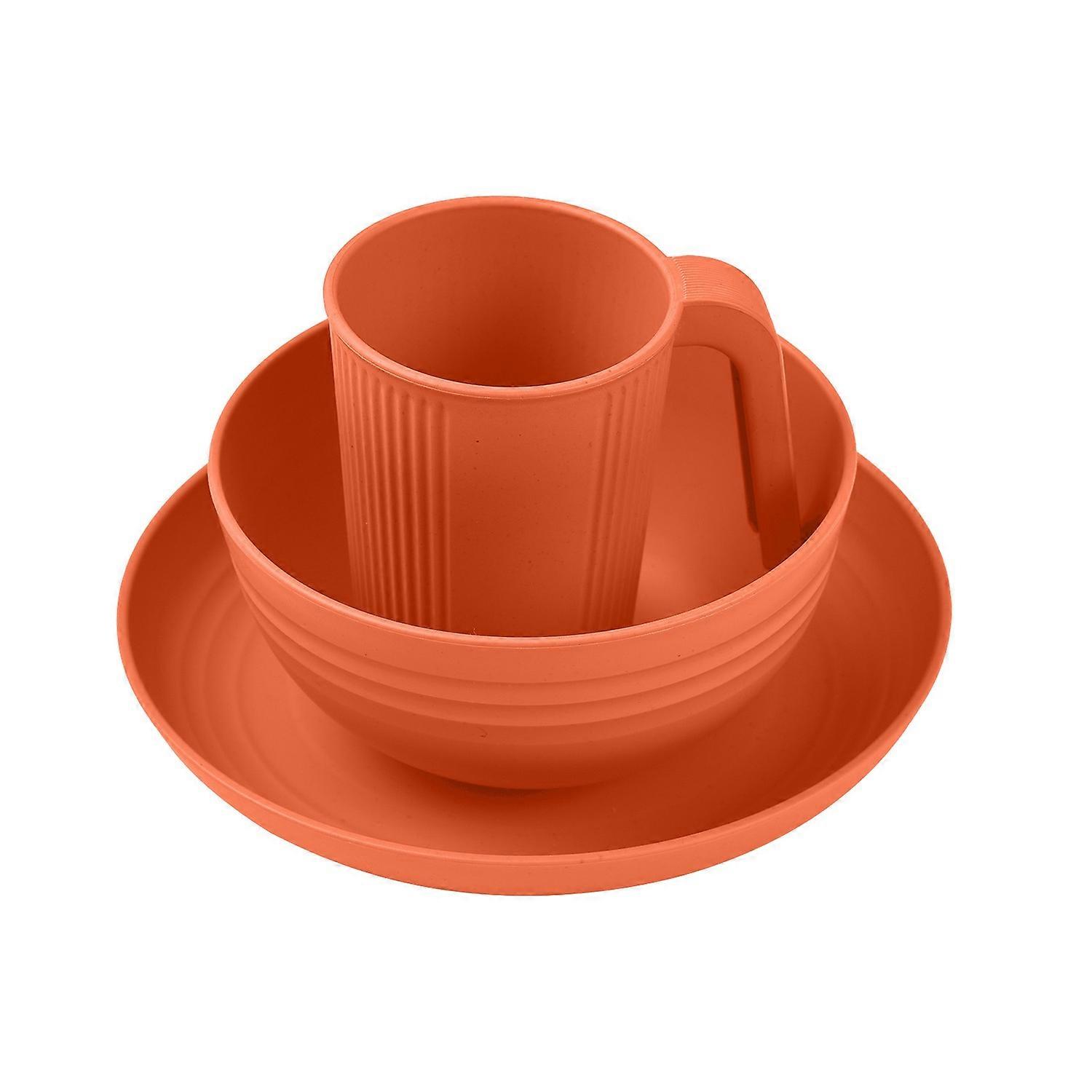 Camping Utensils Set for 1 Portable Wheat Straw Mess Kit with Bowl Plate Cup Fork Knife Spoon Outdoo