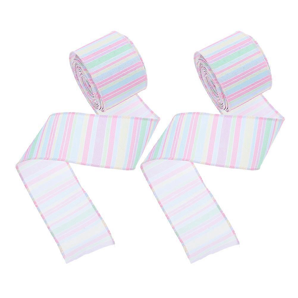Polyester Fabric Easter Ribbon Wired Edge for Decoration 2 Rolls Ribbon