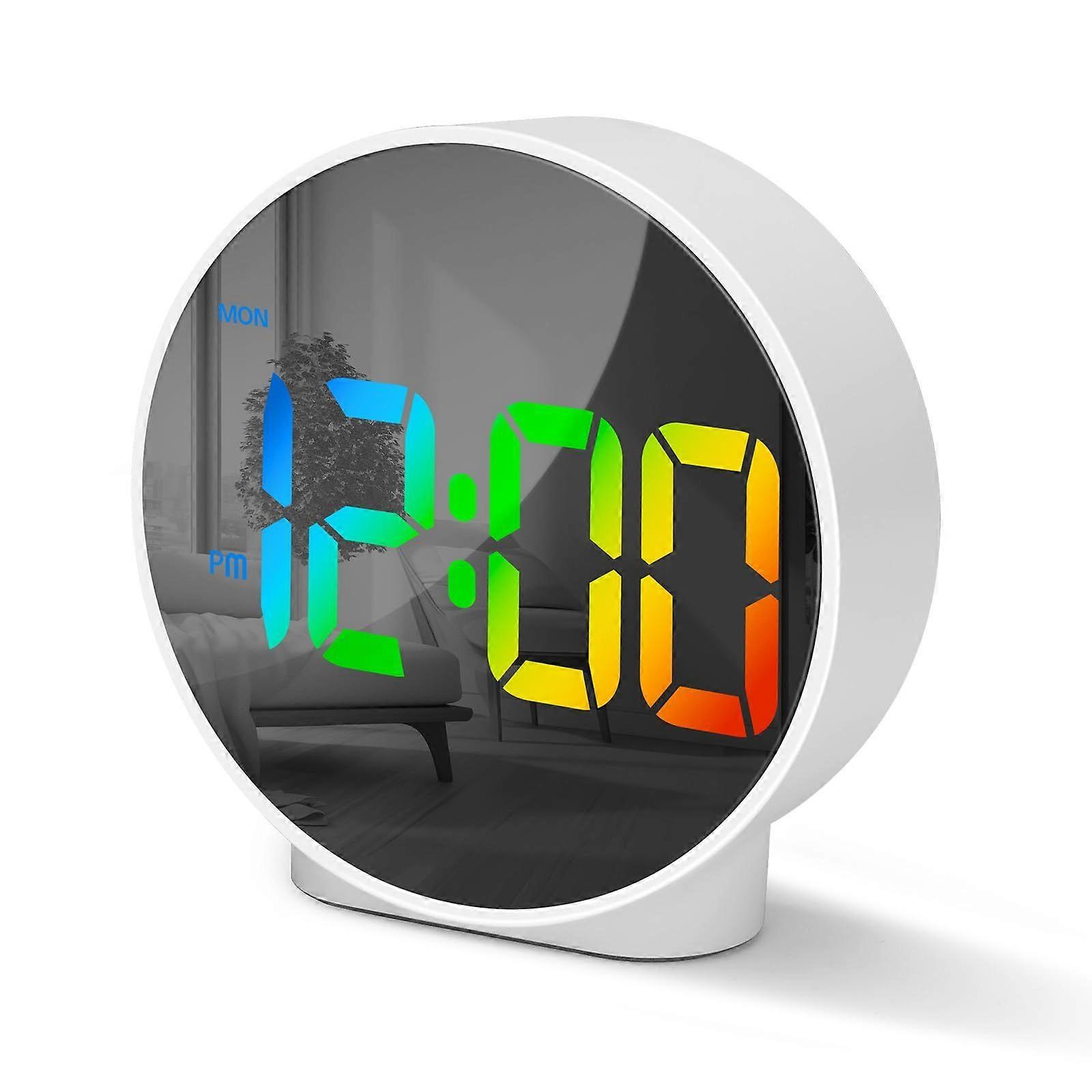 Digital Alarm Clock with LED Curved Screen, Snooze Function, 12/24H, 4 Adjustable Brightness, Colorful Numbers