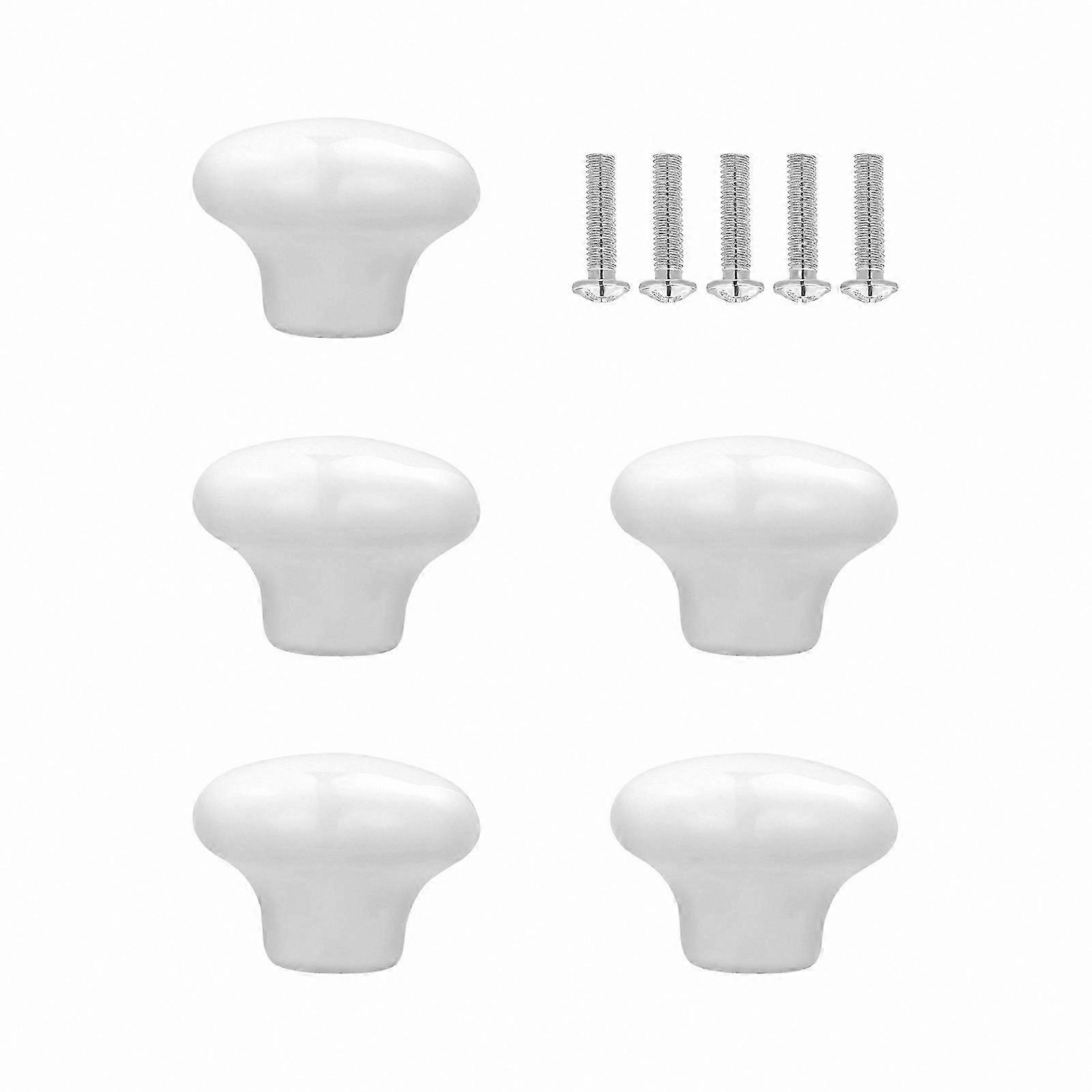 5-Pack White Ceramic Round Cabinet Knobs for Kitchen Drawer Handles and Cupboard Door Pulls