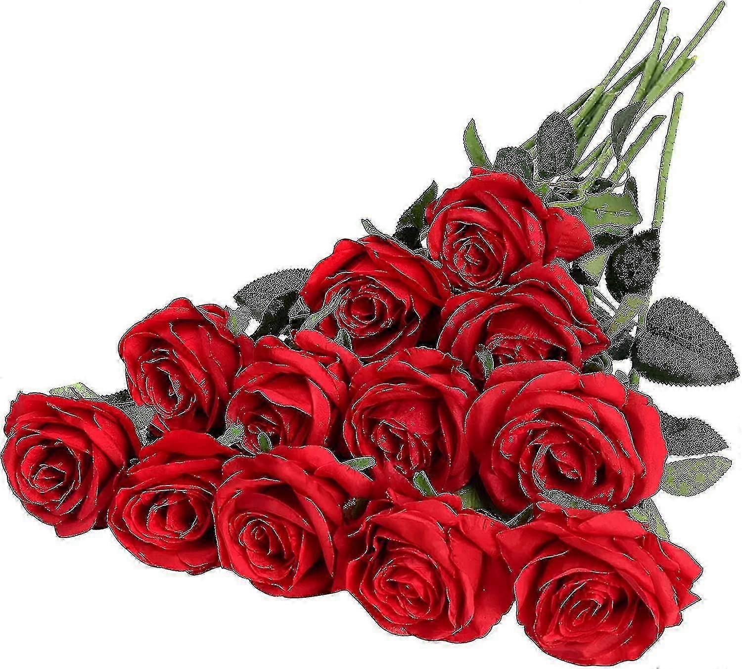 12 Pack Τεχνητά Κόκκινα Τριαντάφυλλα Λουλούδια Μεταξωτό Ρεαλιστικό Άνθος Τριαντάφυλλα Νυφικό Γάμος Ανθοδέσμη L