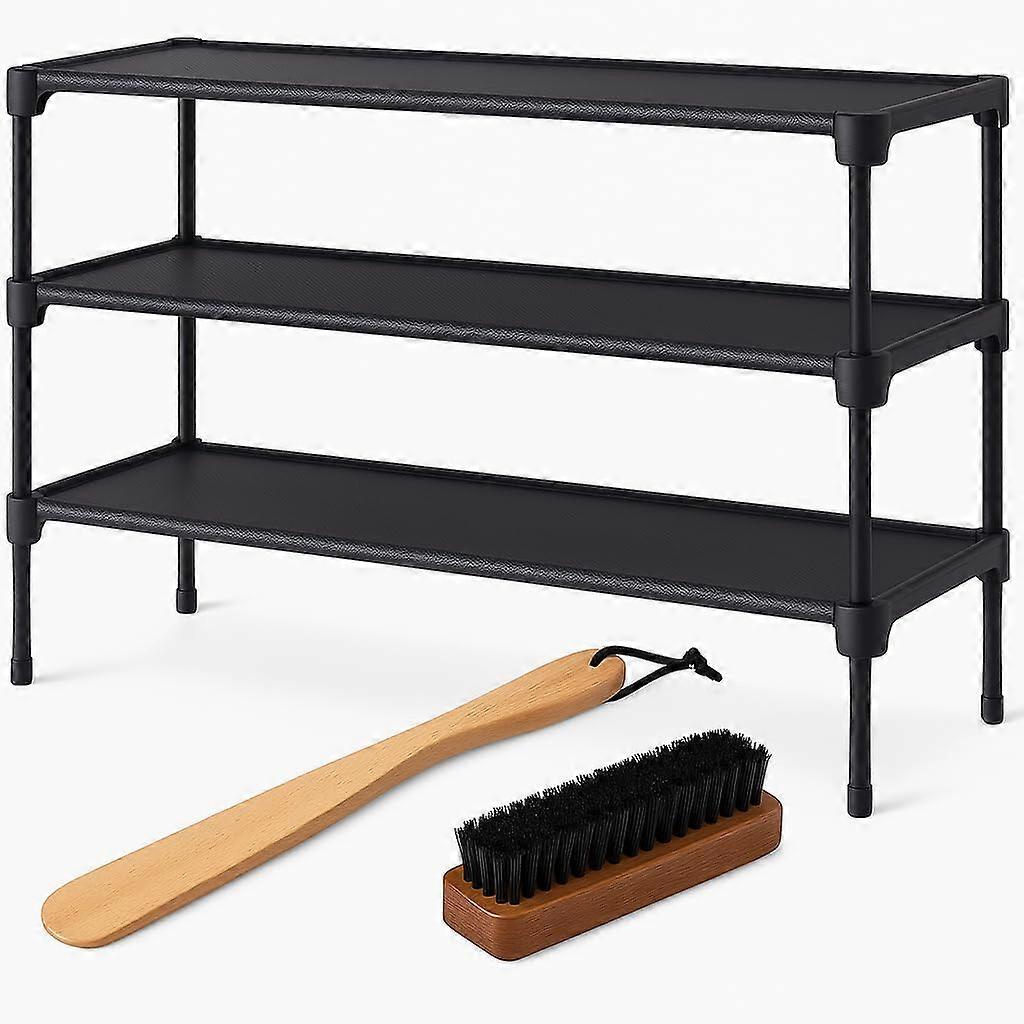 Stackable Shoe Rack 3Tier Black SpaceSaving Organizer for Entryway Hallway Closet Storage