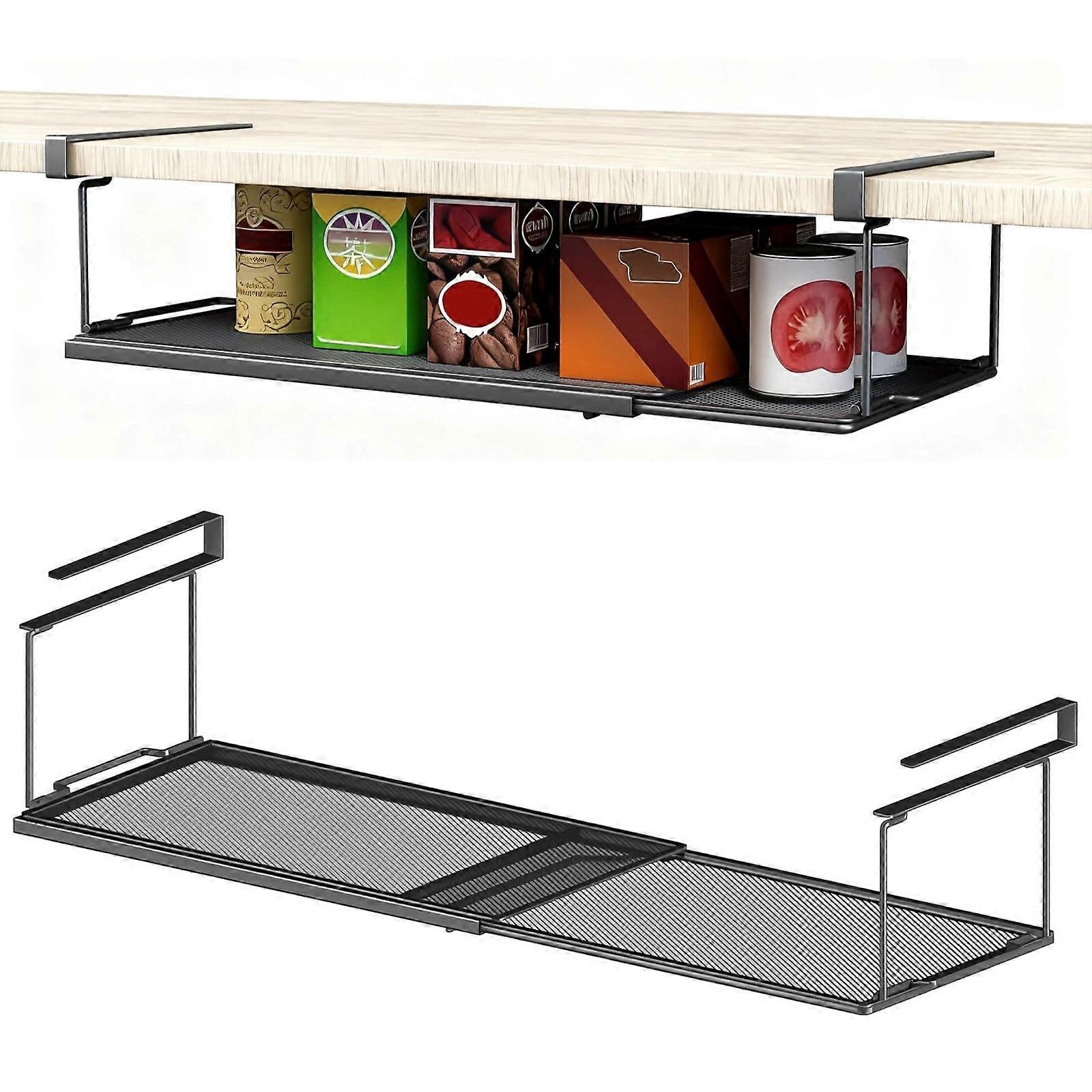 Black Metal Under Shelf Storage Rack, Adjustable Kitchen Cabinet Organizer for Versatile Use