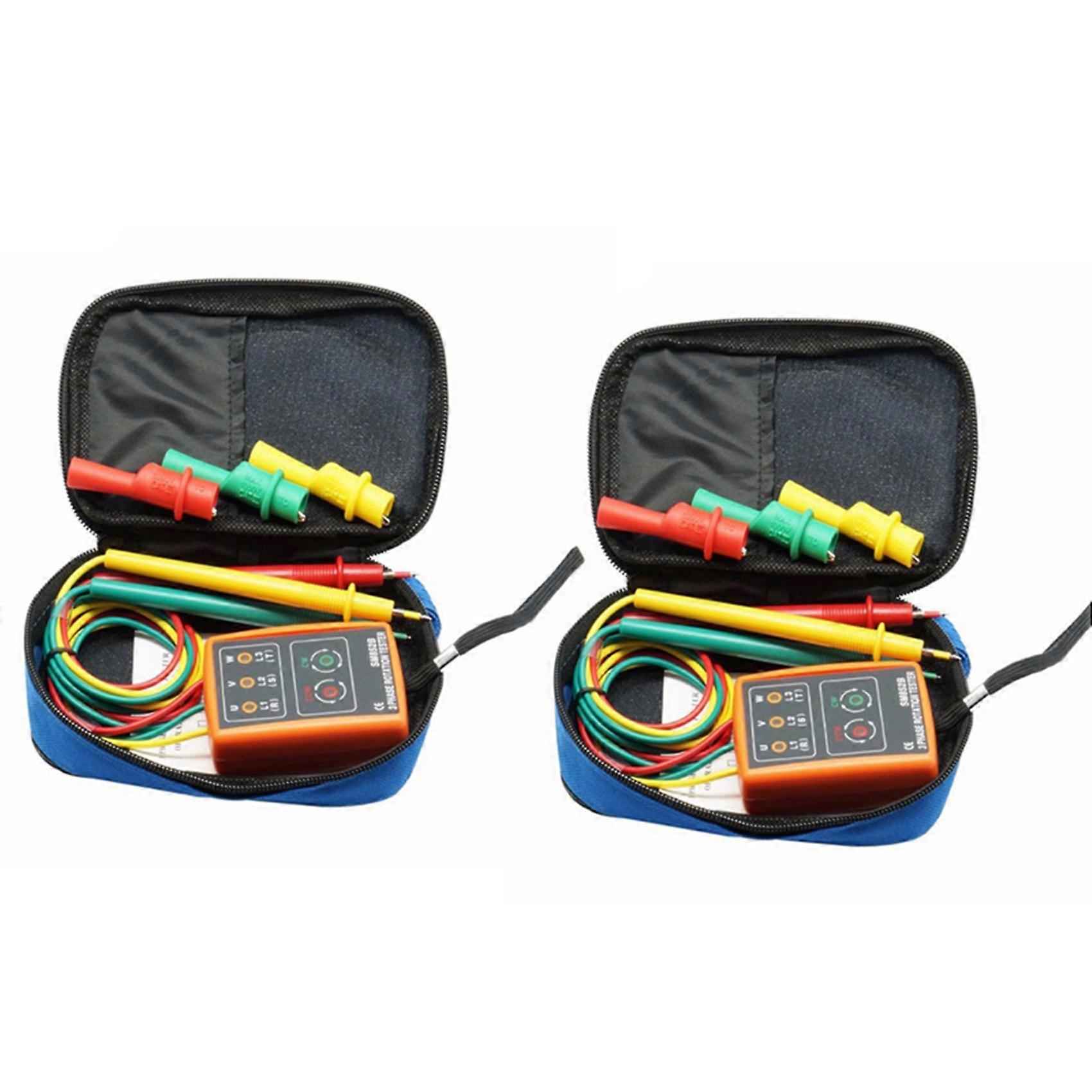 2X 3 Phase Sequence Rotation Tester Indicator Detector Meter LED Buzzer with Portable Pouch TD-LED02