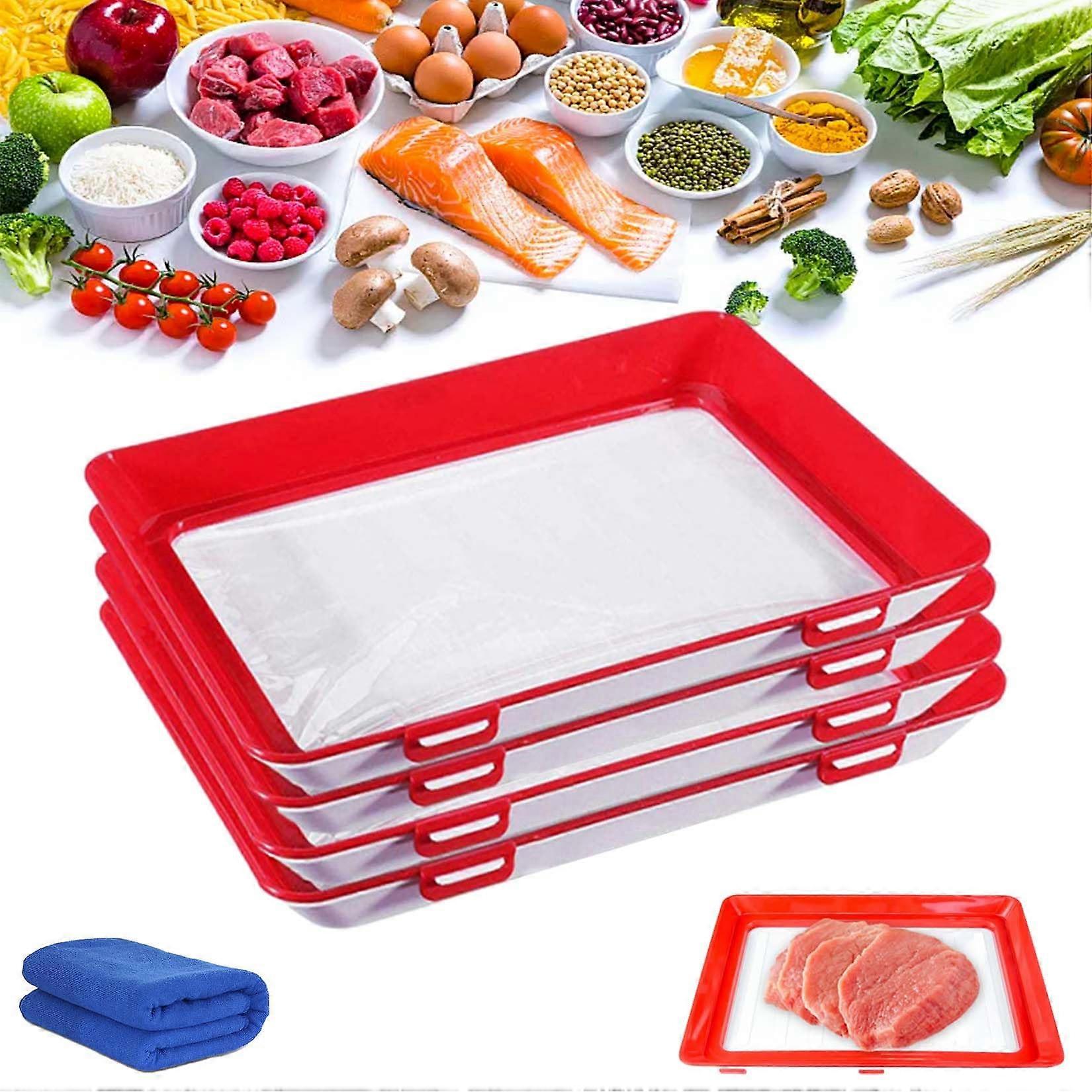 Reusable Food Storage Tray with Airtight Freshness Seal, Stackable Leakproof Design, 4 Pack Red