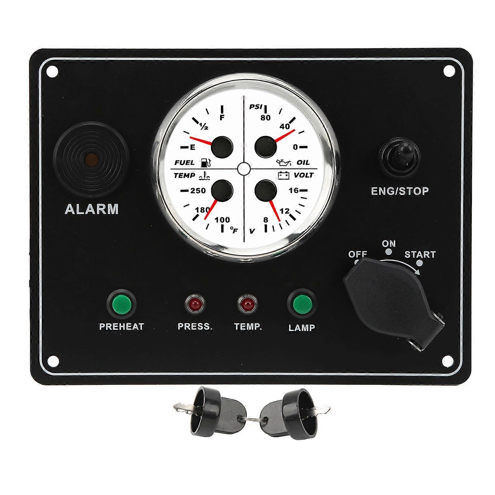 Marine Multifunction Gauge 4in1 Precision Monitoring with Alarm IP67 Waterproof Boat Dashboard Gauge for RV Yacht