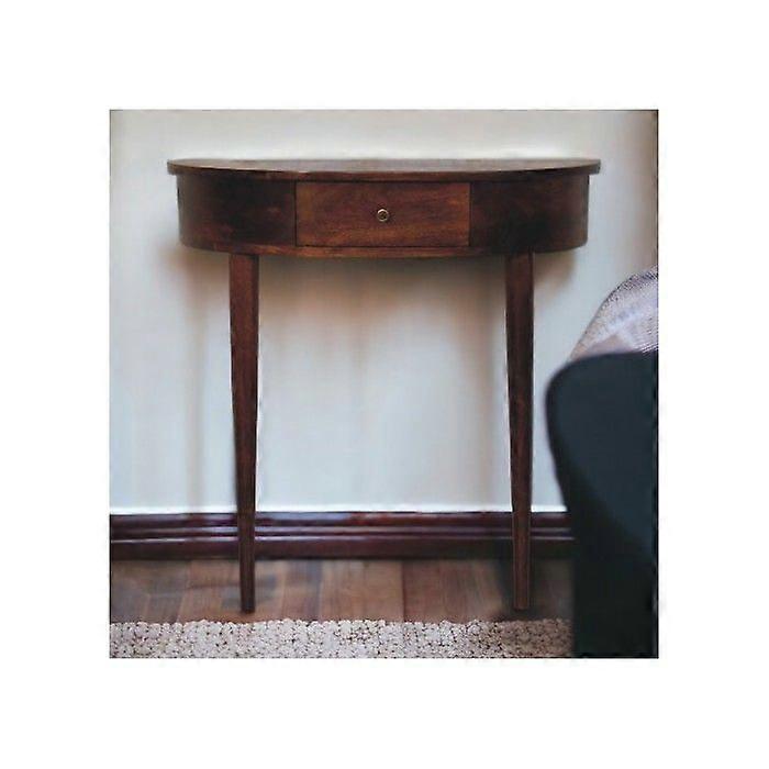 Solid Wood Backless Mounted Chestnut Console, 1 Drawer, Dark Brown