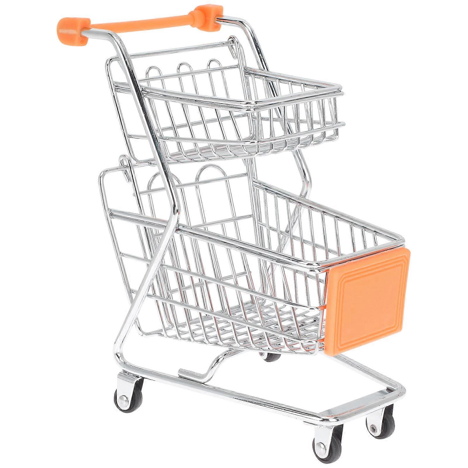 Mini Shopping Cart Model for Decor 2Pcs Desktop Toy