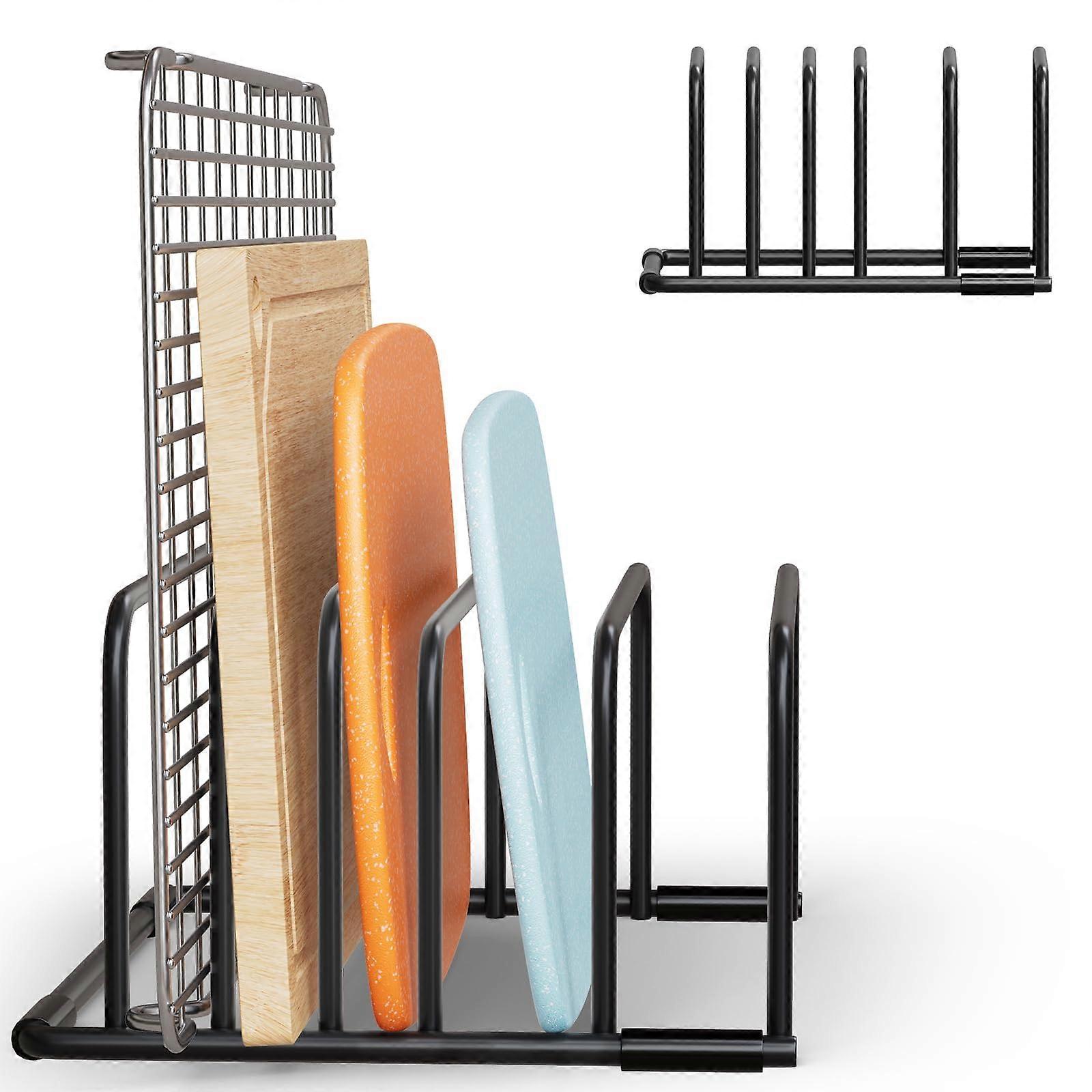 Heavy Duty 5Slot Cutting Board Organizer Rack for Bakeware and Cookie Sheets, SpaceSaving Black