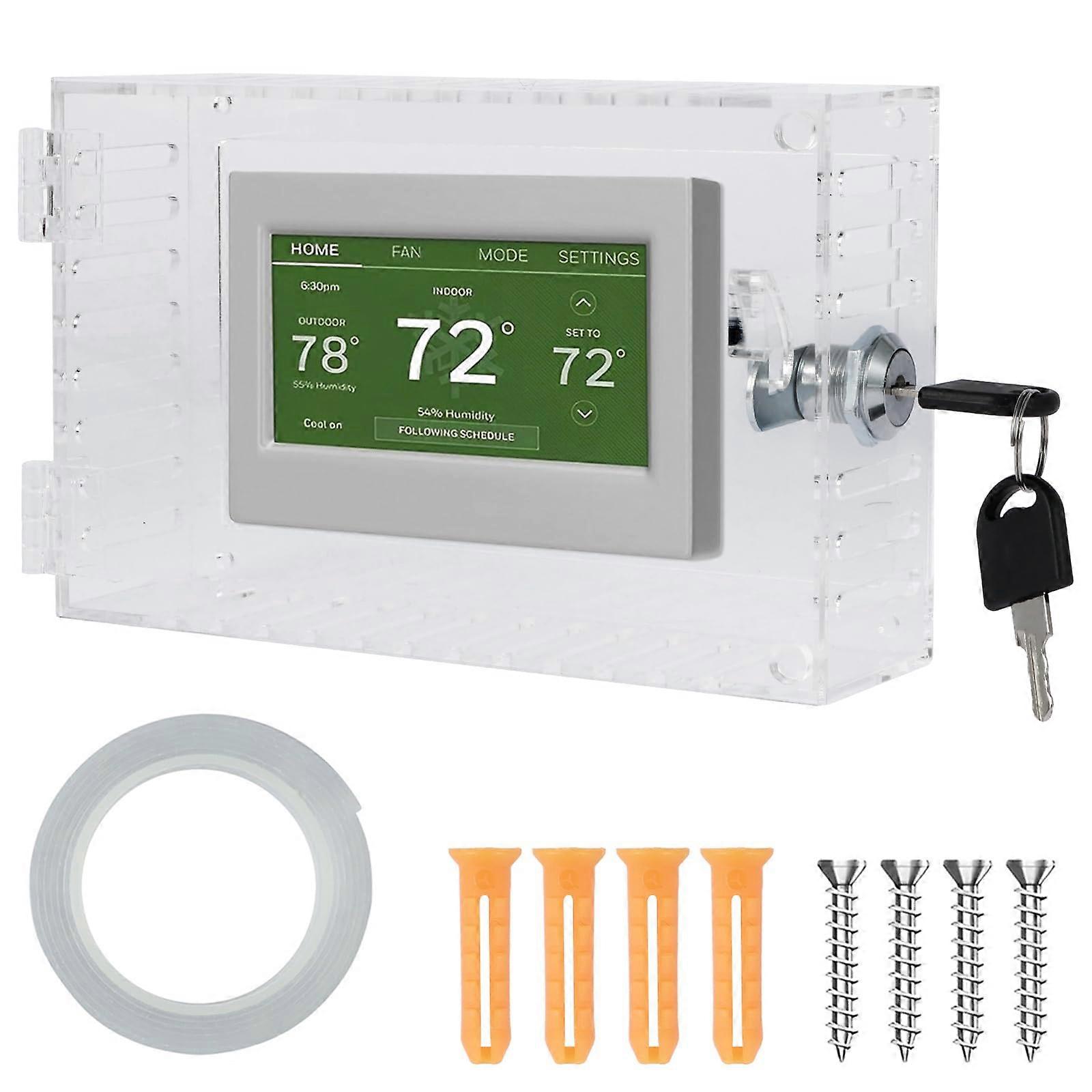 Thermostat Lock Box with Keys, Clear Acrylic Guard Cover, Large Wall Mount for Universal Fit