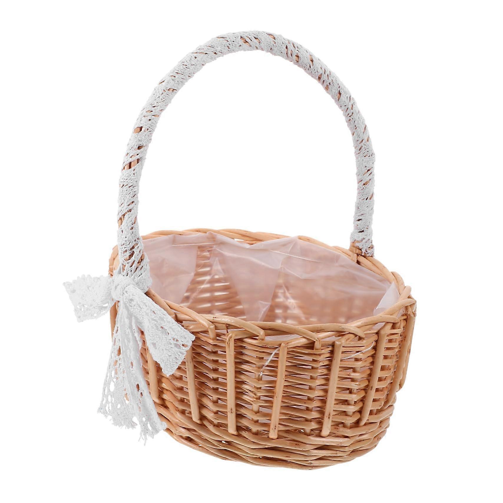 Large Capacity Woven Storage Basket with Handle Handmade Lace Rustic Cone Shaped Organizer
