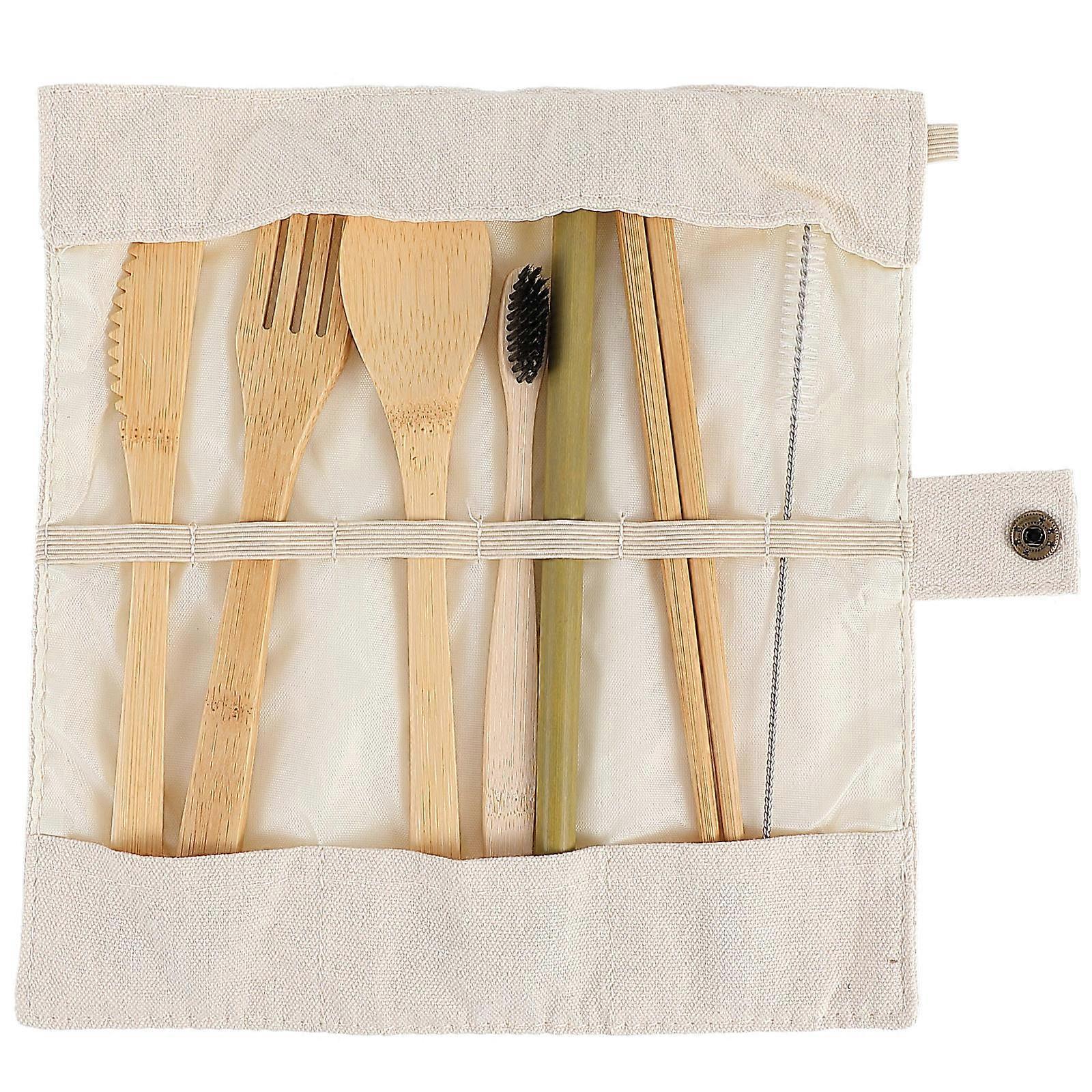 Portable Bamboo Cutlery Set for Home Use 1Set Reusable Tableware Beige