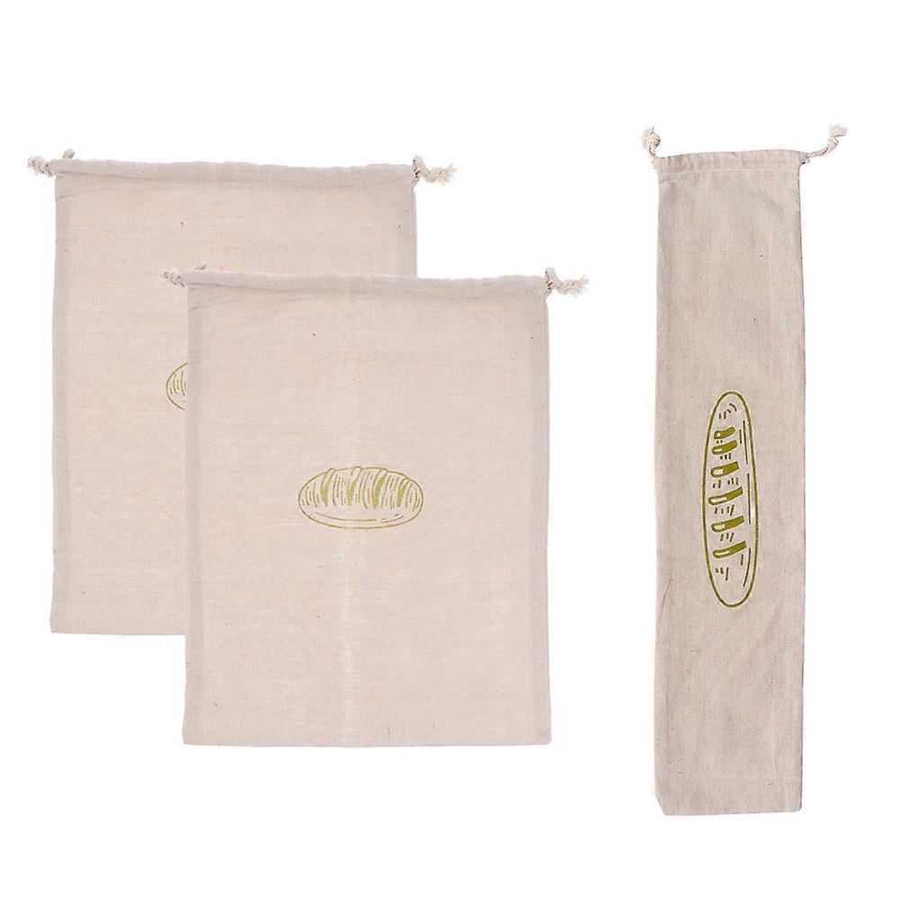 Reusable Linen Bread Bags for Storage Use 3Pcs Drawstring Loaf Pouches Assorted Color