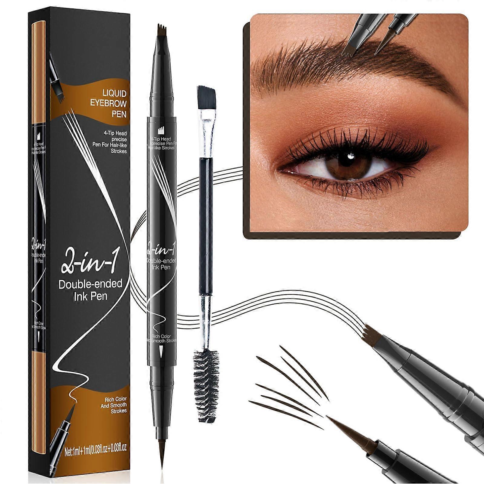 Waterproof 4 Fork Tip Eyebrow Pencil Double Ended Design for Natural Brows Dark Brown