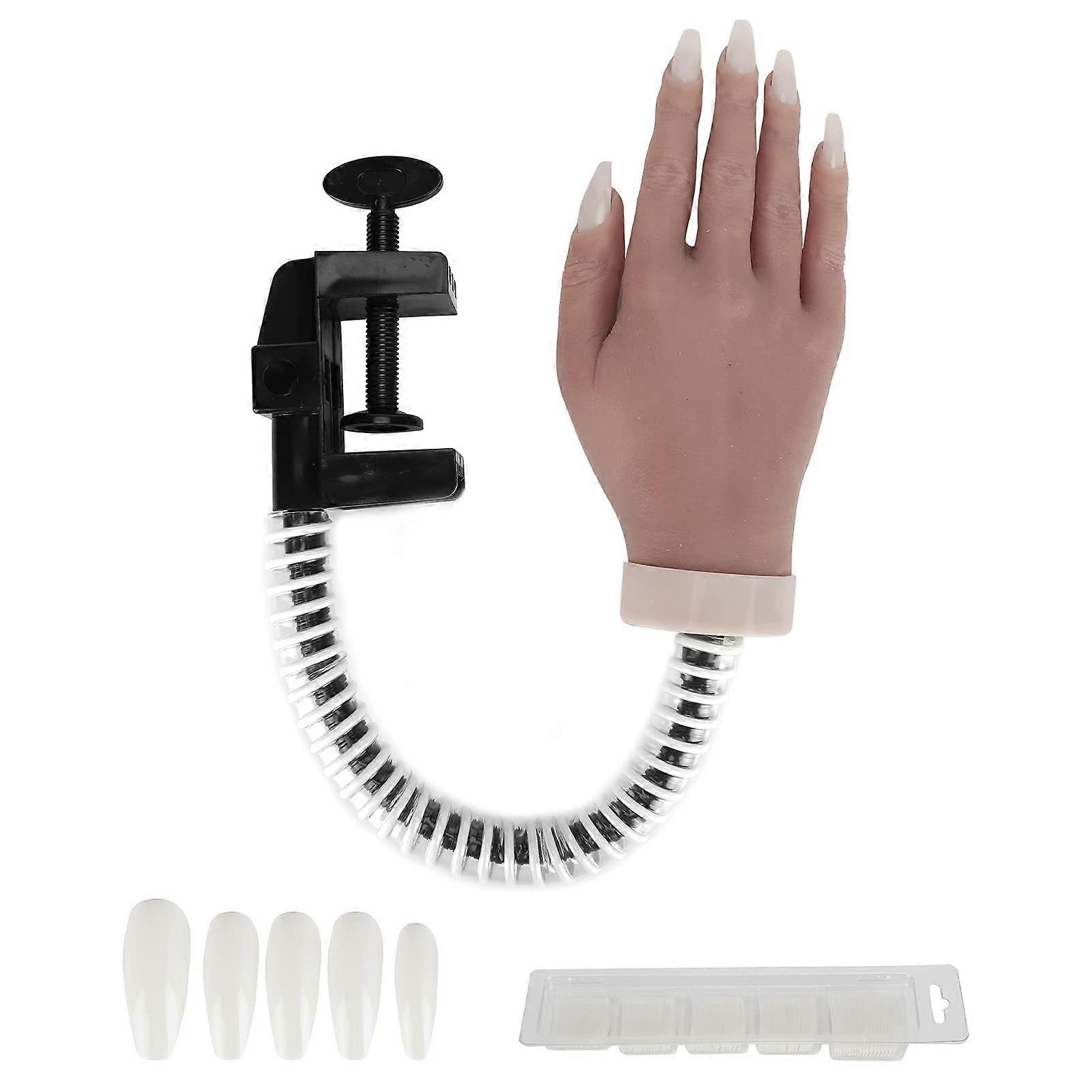 Nail Training Hand Bendable Silicone Mannequin with 100 Tips for Realistic Nail Art Practice