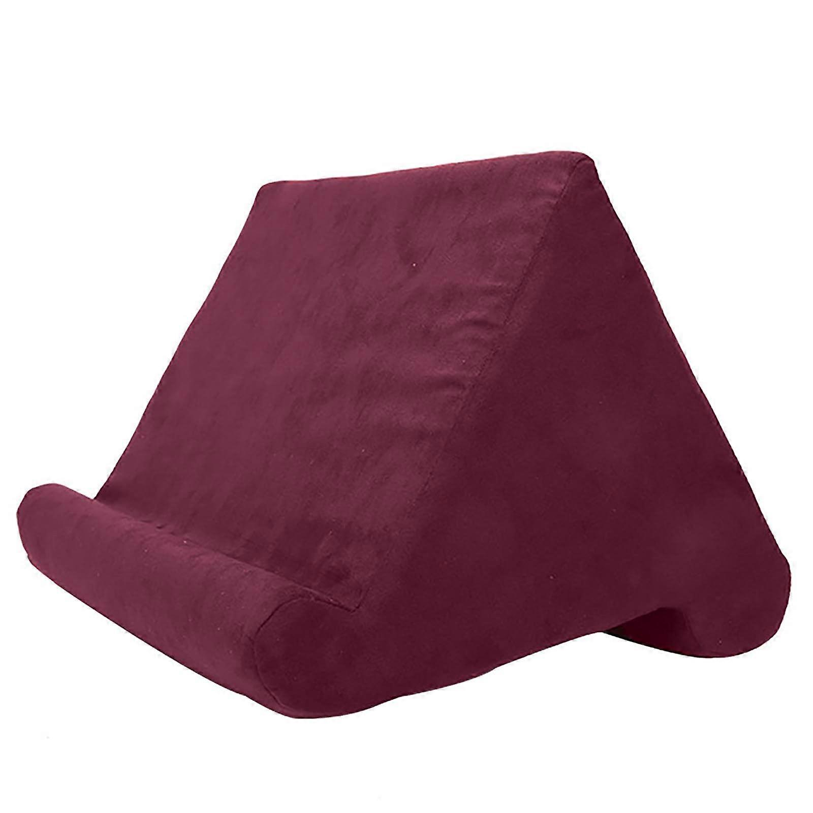 Tablet Pillow Stand with MultiAngle Adjustment, Mesh Pockets, Soft Lap Desk Pillow, Wine Red