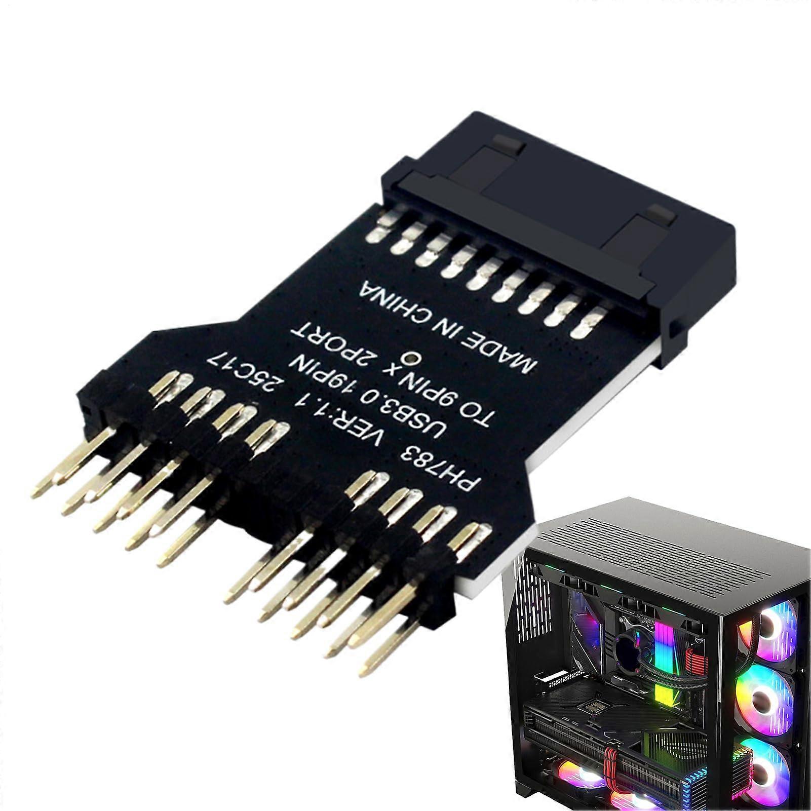 USB 3.0 19Pin Header Adapter to Dual 9Pin USB 2.0 Front Panel Splitter for RGB Control