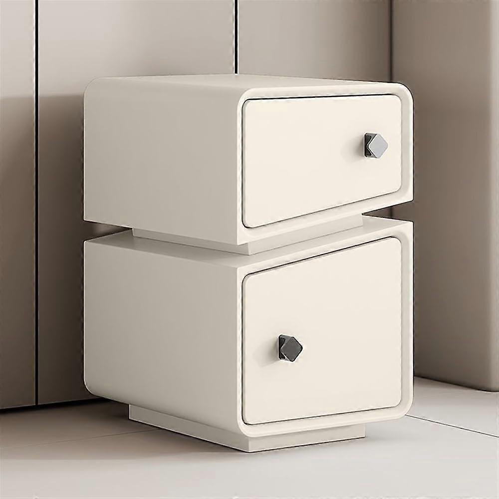 White Solid Wood Nightstand with 2 Drawers, Compact Bedside Table for Small Spaces Bedroom