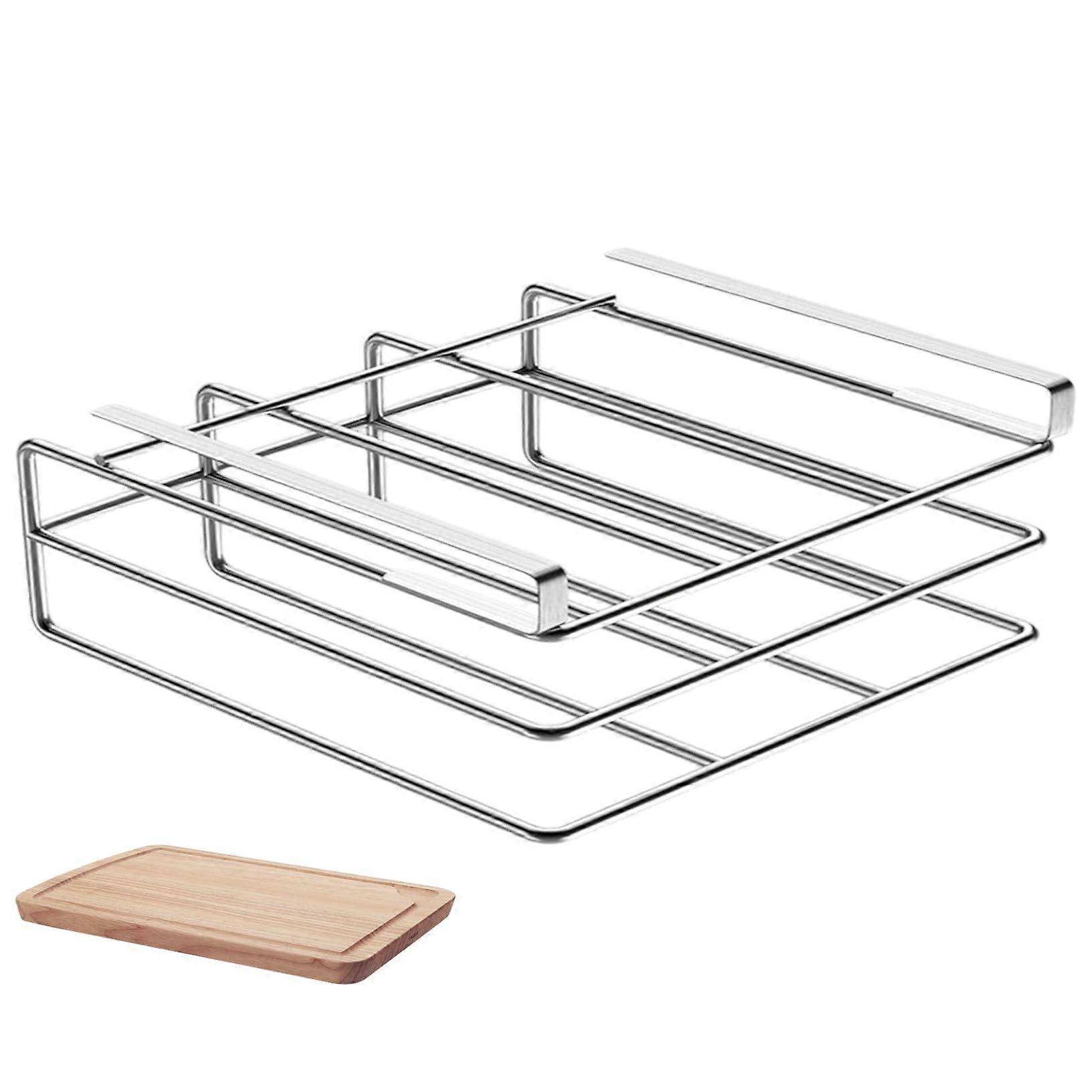 Under Cabinet 2Layer Cutting Board Holder Stainless Steel Kitchen Organizer SpaceSaving Design