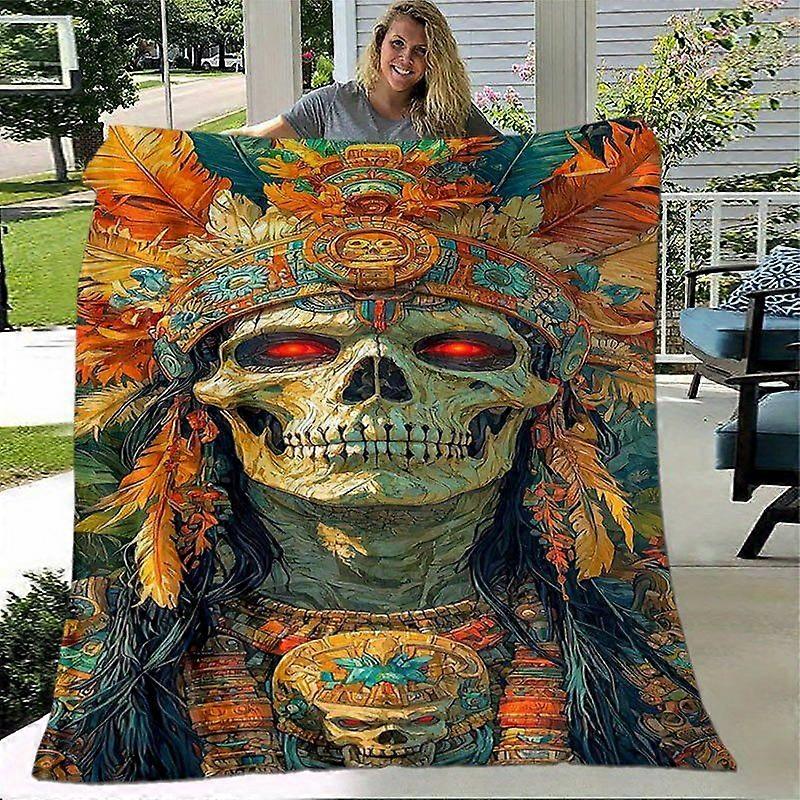 Gothic Aztec Skull Throw Blanket  Soft Flannel