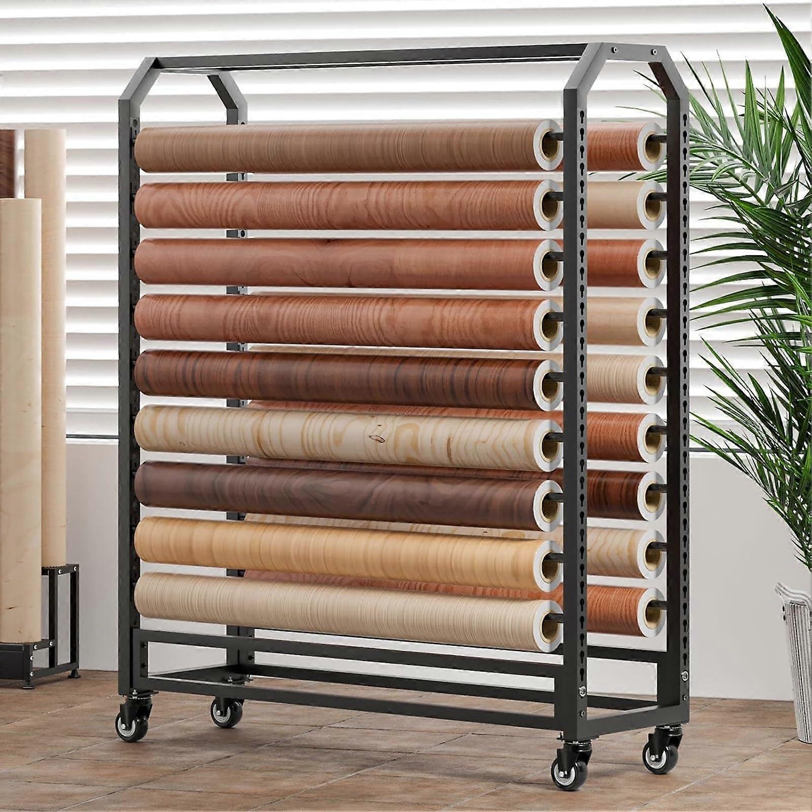 Fabric Roll Storage Rack with Wheels, Adjustable 16Rod Vinyl Roll Display Stand, Wide 175cm