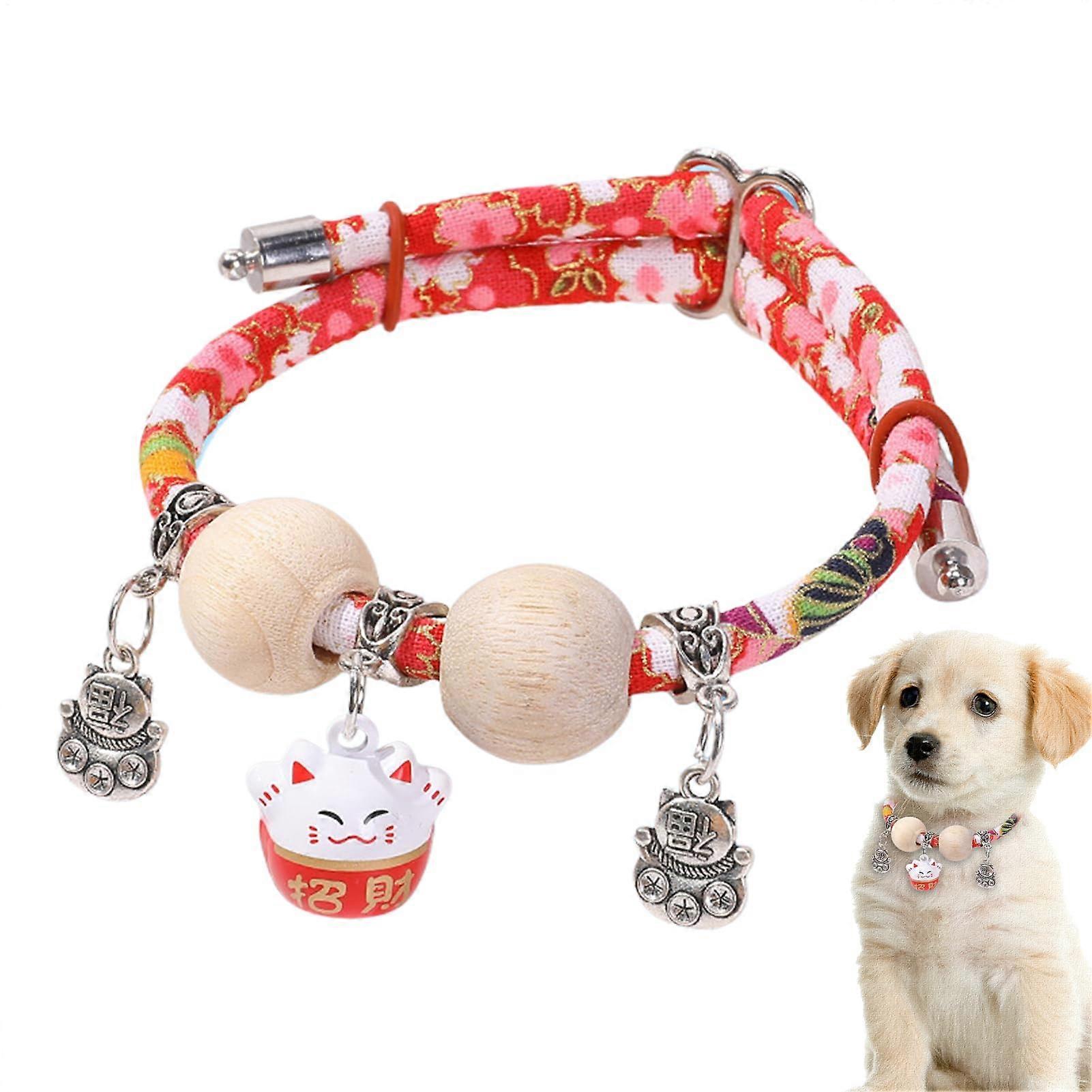 Cat Collar with Bell Adjustable Kitten Collar Red Elegant Design for Cats and Small Pets