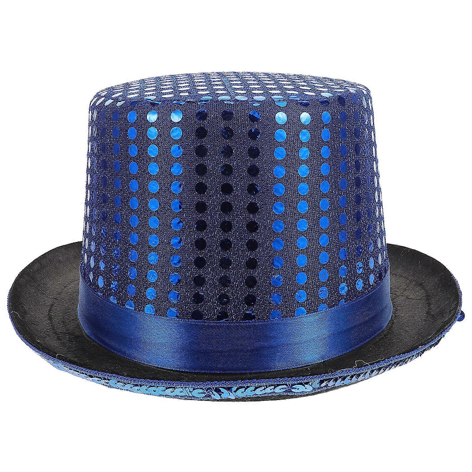 Sequin Top Hat for Stage Performance Featuring Blue Polyester