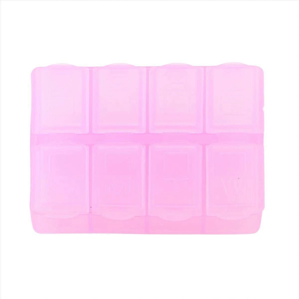 Plastic Rectangle 8 Compartments Medicine Pill Box Pink