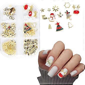 6 Grids Luxury Zircon Snowflake Christmas Nail Charms Set 3D Nail Art Rhinestones Metal Alloy Festive Decorations for Women