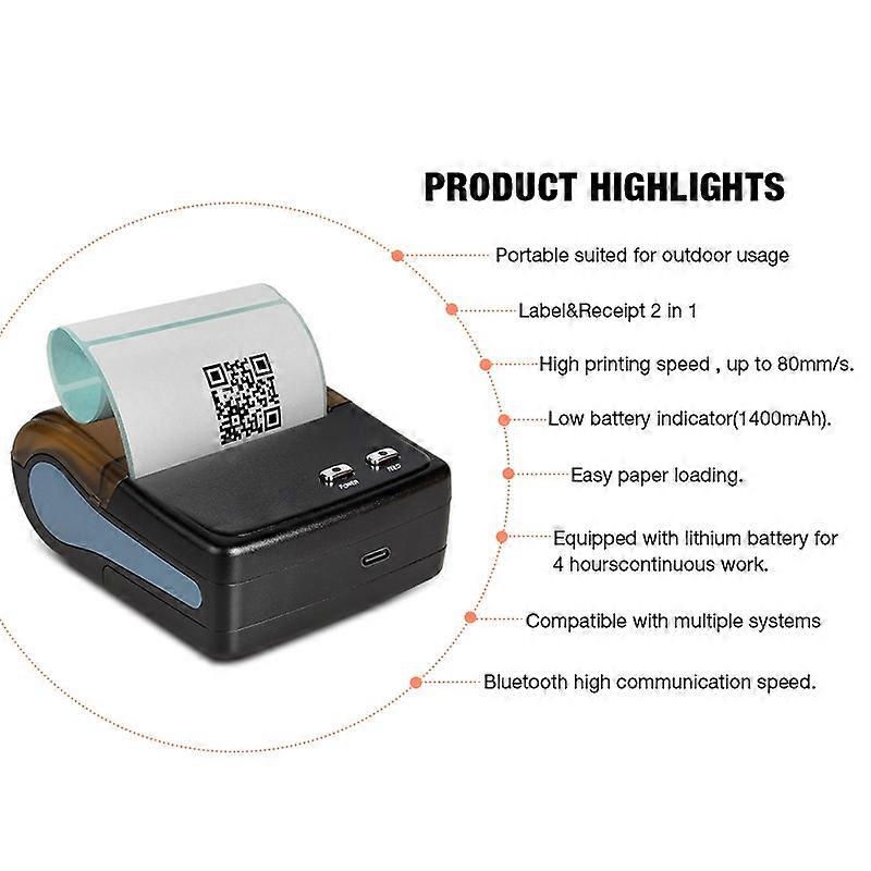 QS-8001 Portable 80mm Bluetooth POS Receipt Thermal Printer(Black)