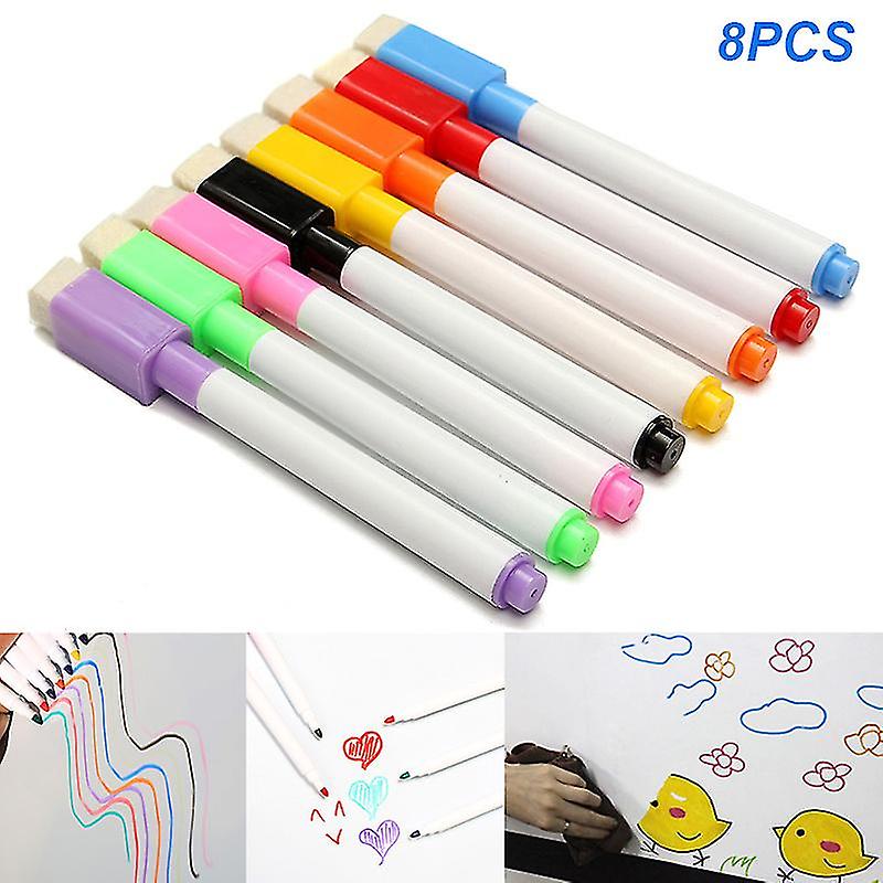 8pcs Color Magnet Pens Magnetic Dry Wipe White Board Markers Built In Erase