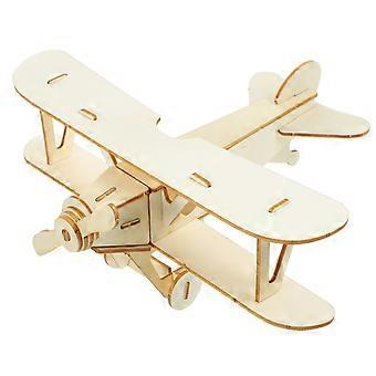Wooden DIY Jigsaw Puzzle Handmade Assemble Painting Plane Model Toys for Kids (Wood Color)