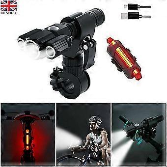 Oplaadbare Fiets T6 MTB Fiets LED Zaklamp Verlichting Voor- en Achterlamp met Houder