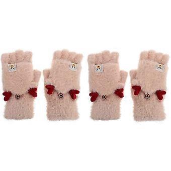 2 Pair Christmas Women Gloves Plush Fingerless Gloves Winter Warm Gloves Mittens Cold Weather Gloves for Women Girls