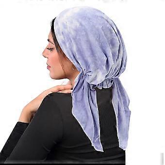 Curved Floral Women Hair Cover Hat Two Tail Tie Dyes Simple  Wrap Chemo Cap Breathable