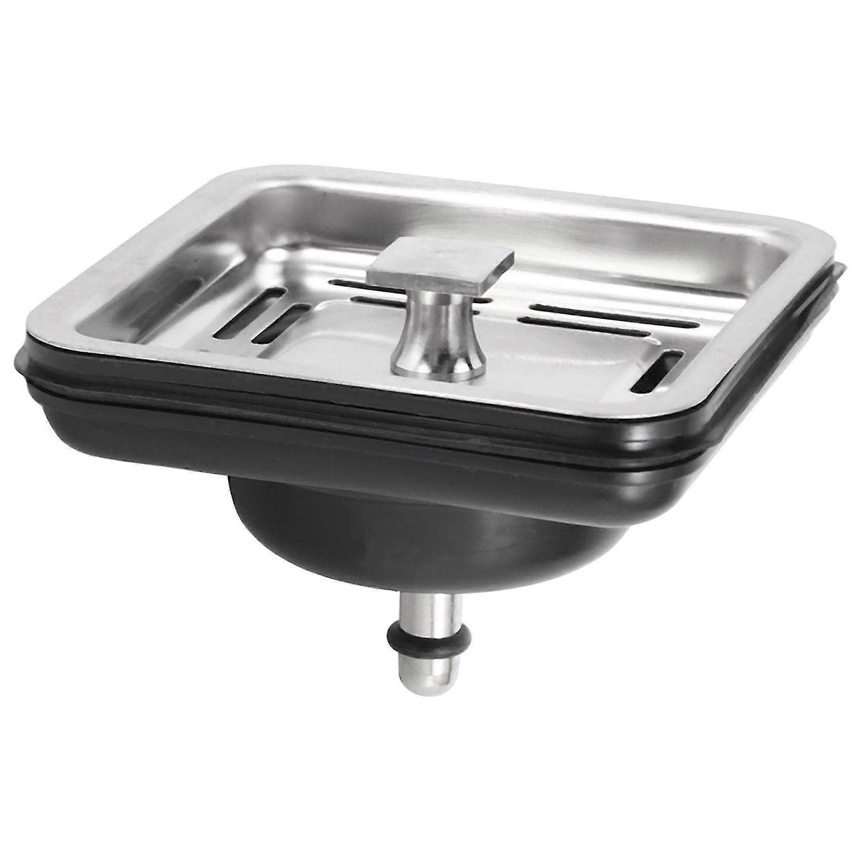 Square Sink Strainer Plug with Mesh Basket, Stainless Steel and Rubber, 8.5x8.5cm - Kitchen Drain Silver, Leak-Proof, Easy Install