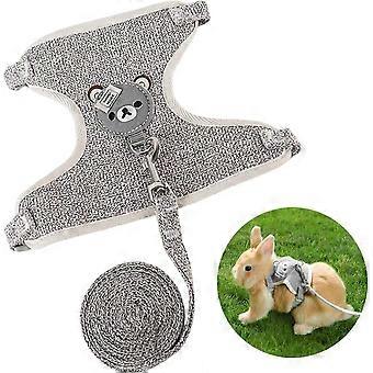 Rabbit and Small Animal Harness with Leash - Adjustable and Breathable Accessory (Grey)