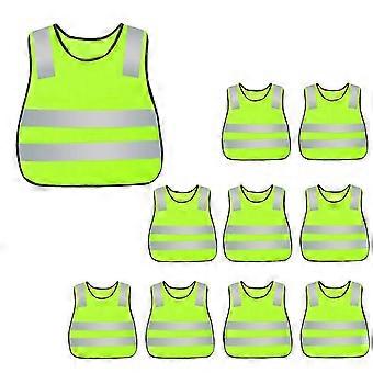 Pack of 10 Kids High Visibility Safety Vests Reflective Sleeveless Jackets for Cycling, Walking, Jogging and Hiking