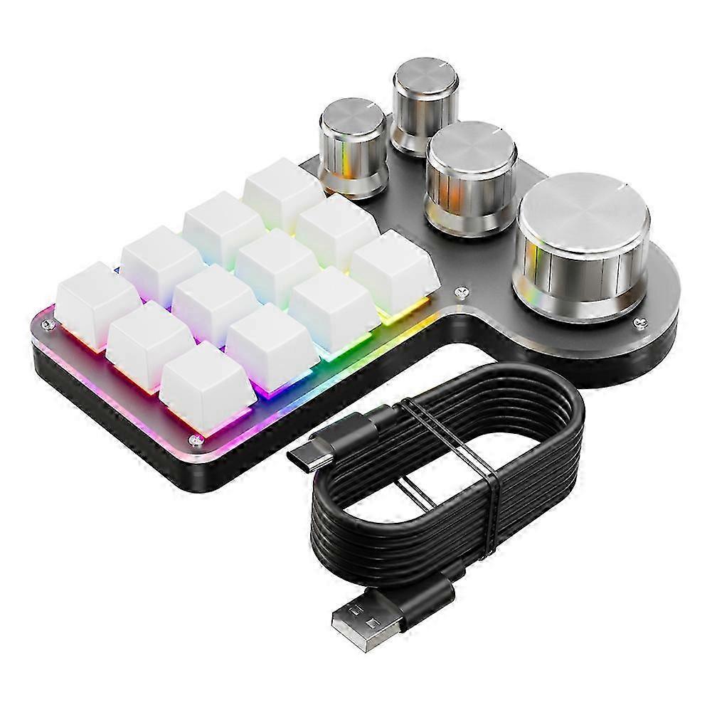 Custom Macro Keyboard 12 Keys 4 Knobs Mini USB Mechanical Keyboard Programming Macro Gaming Keypad White