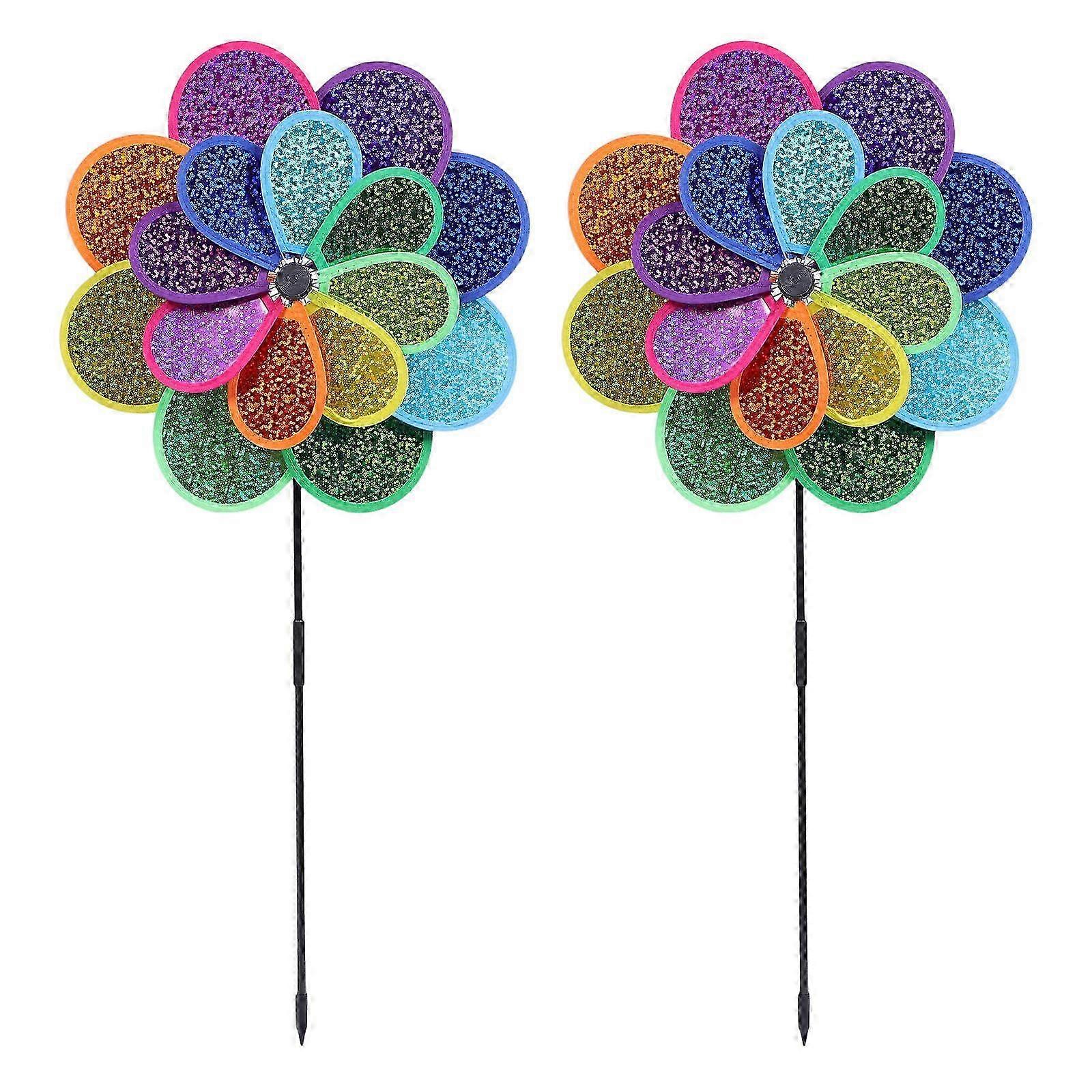 Double Layer Windmill Garden Windmill Stake for Decor 2Sets Outdoor Use