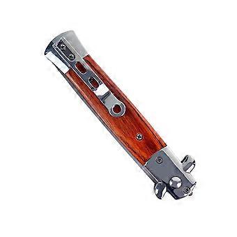 Navaja de bolsillo PurewH, cepillo para el pelo, automático, con botón pulsador, plegable, para peluquero (veta de madera)