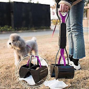 Foldable Poop Scooper for Dogs and Cats Pet Long Handle Pooper Scooper, Easy to Pick Up Poop, Black & Purple (Purple)