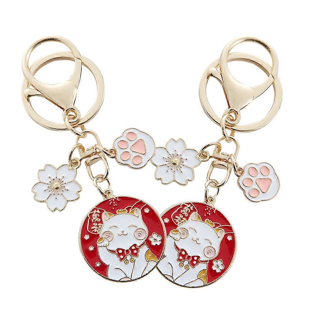 Luck Cat Keychain Metal Hanging Keychain Charm for Backpack 2Pcs