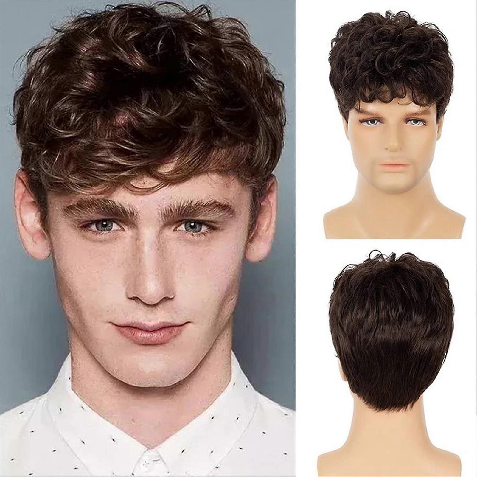 Short Fluffy Brown Rocker Wig