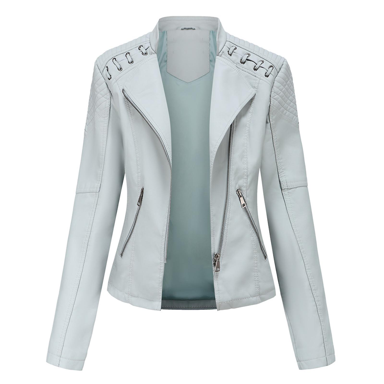 Women's Pu Leather Motorcycle Jackets Slim Short Biker Coat Autumn Spring